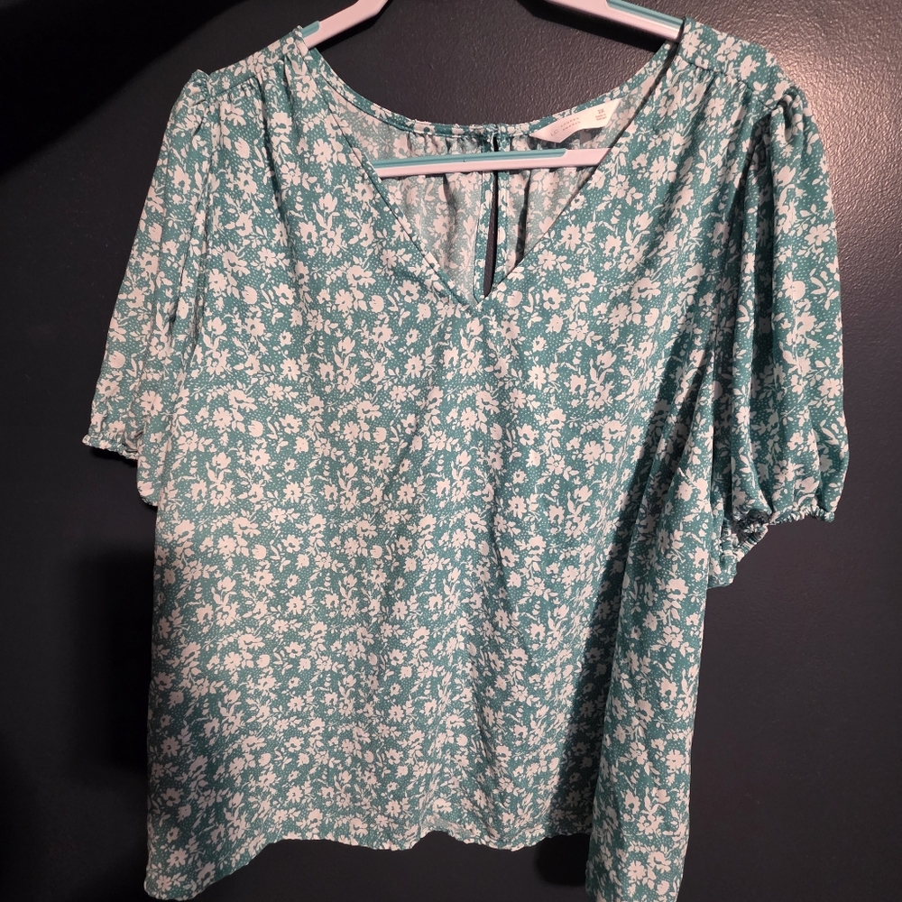 LC Lauren Conrad Teal Floral Blouse